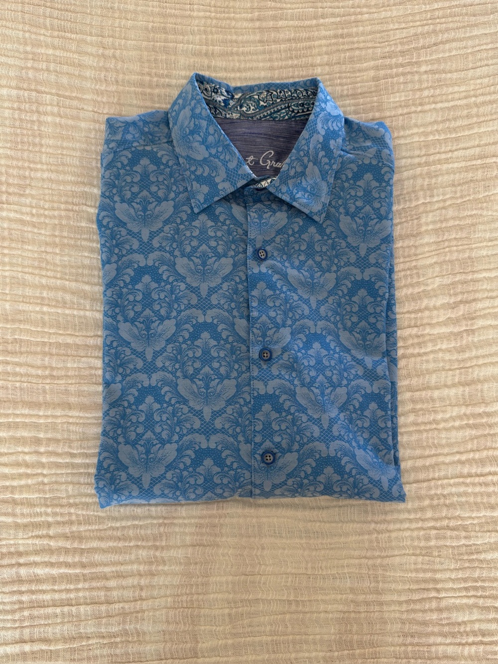 🔹 Robert Graham Bayview Blue Damask Long Sleeve Shirt (Size M)
